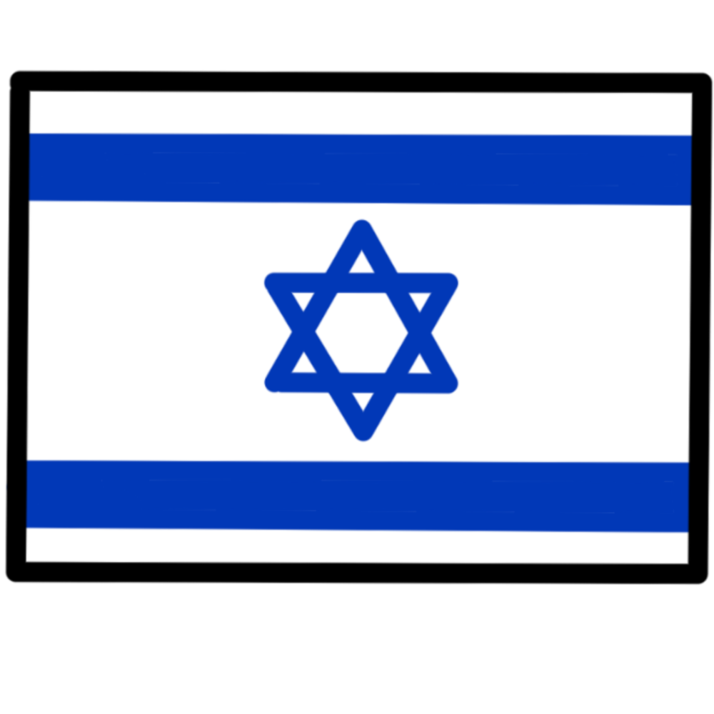 A drawing of the flag of Israel outlined in black.